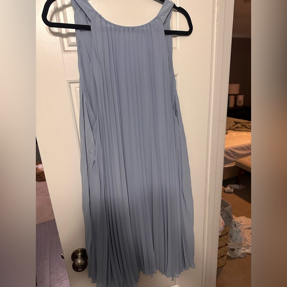 Periwinkle blue pleated dress with halter style neckline - Picture 4 of 4